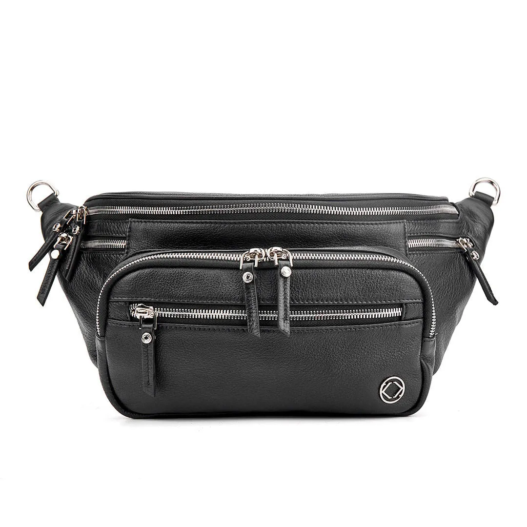 Vanessa Black Leather Bum Bag With Silver Hardware - Limited Edition