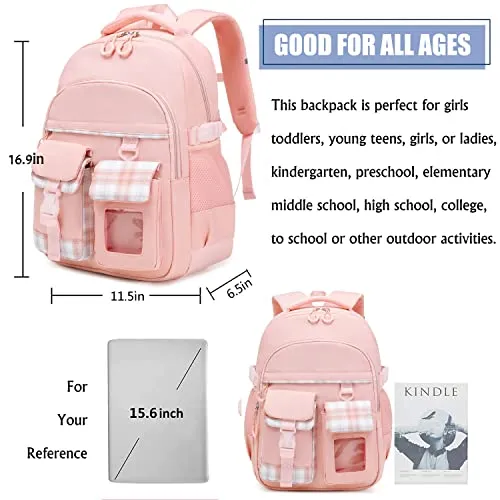 Vimivon Backpack for Girls Kids Elementary School Bag Checkered Water Resistant Teen Girl Travel Daypack Teen Girls Backpack