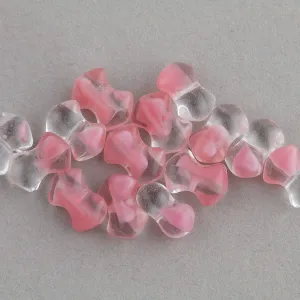 Vintage Czech clear and rose givre glass interlocking bowtie beads 9mm. Pkg 25. b11-pp-0337-1