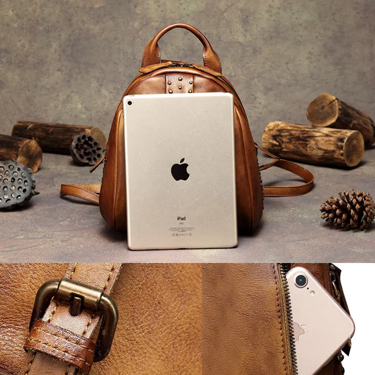Vintage Womens Brown Leather Backpack Bag Purse Beautiful Backpacks for Women Durable
