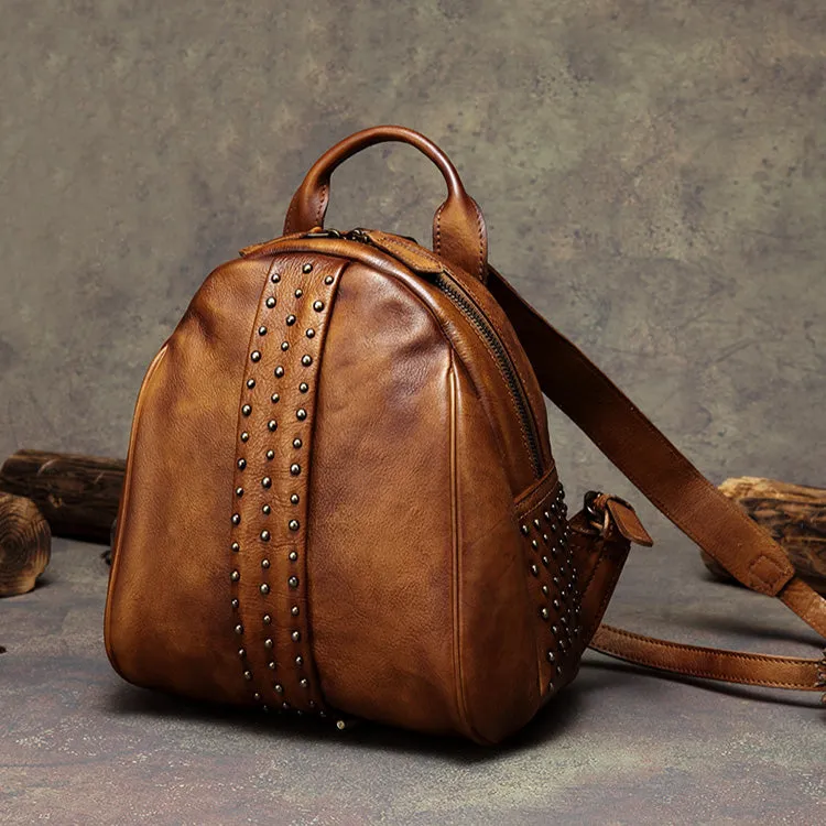 Vintage Womens Brown Leather Backpack Bag Purse Beautiful Backpacks for Women Durable