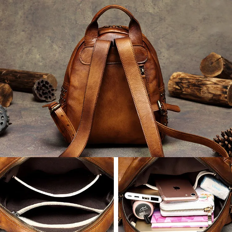 Vintage Womens Brown Leather Backpack Bag Purse Beautiful Backpacks for Women Durable