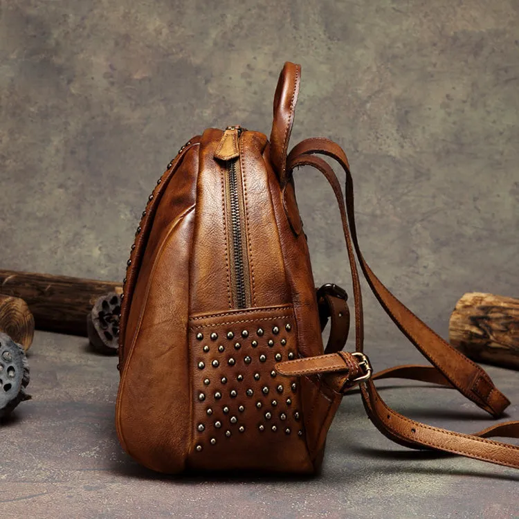 Vintage Womens Brown Leather Backpack Bag Purse Beautiful Backpacks for Women Durable
