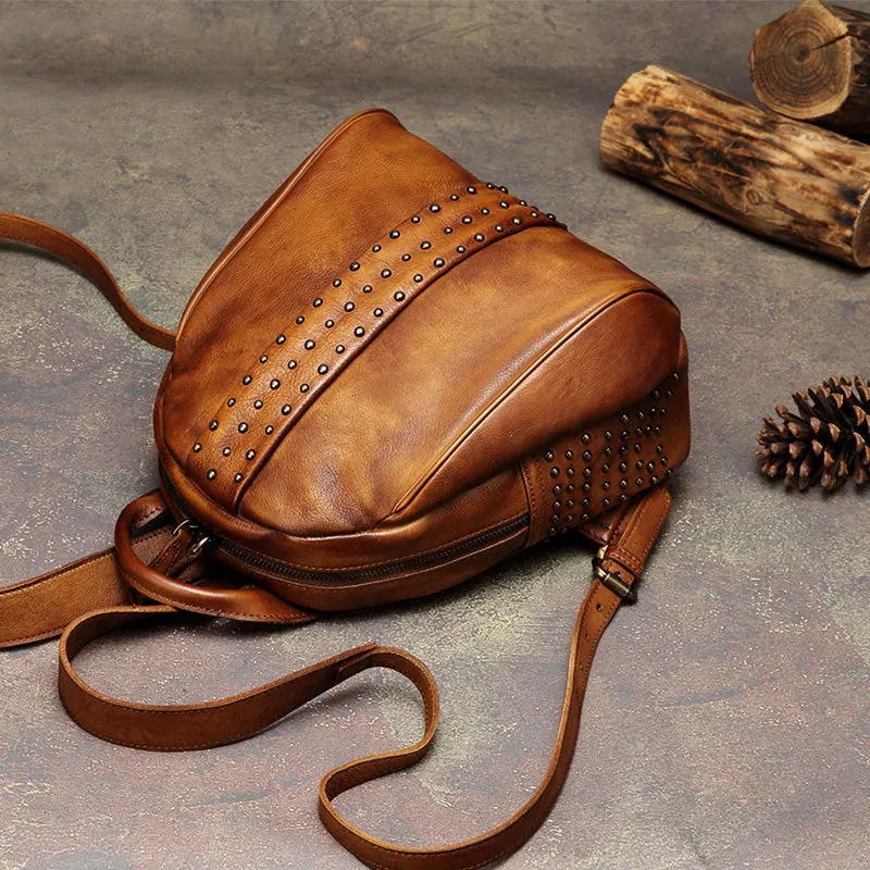 Vintage Womens Brown Leather Backpack Bag Purse Beautiful Backpacks for Women Durable