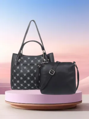 Women Black Printed Handbag (Pack of 2)