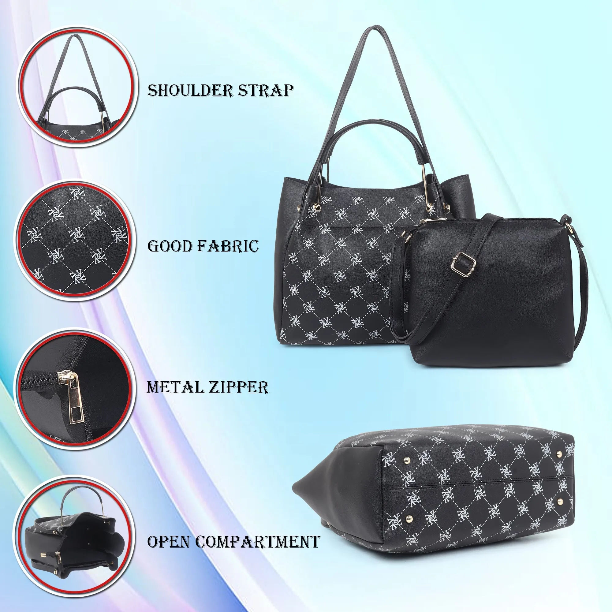 Women Black Printed Handbag (Pack of 2)