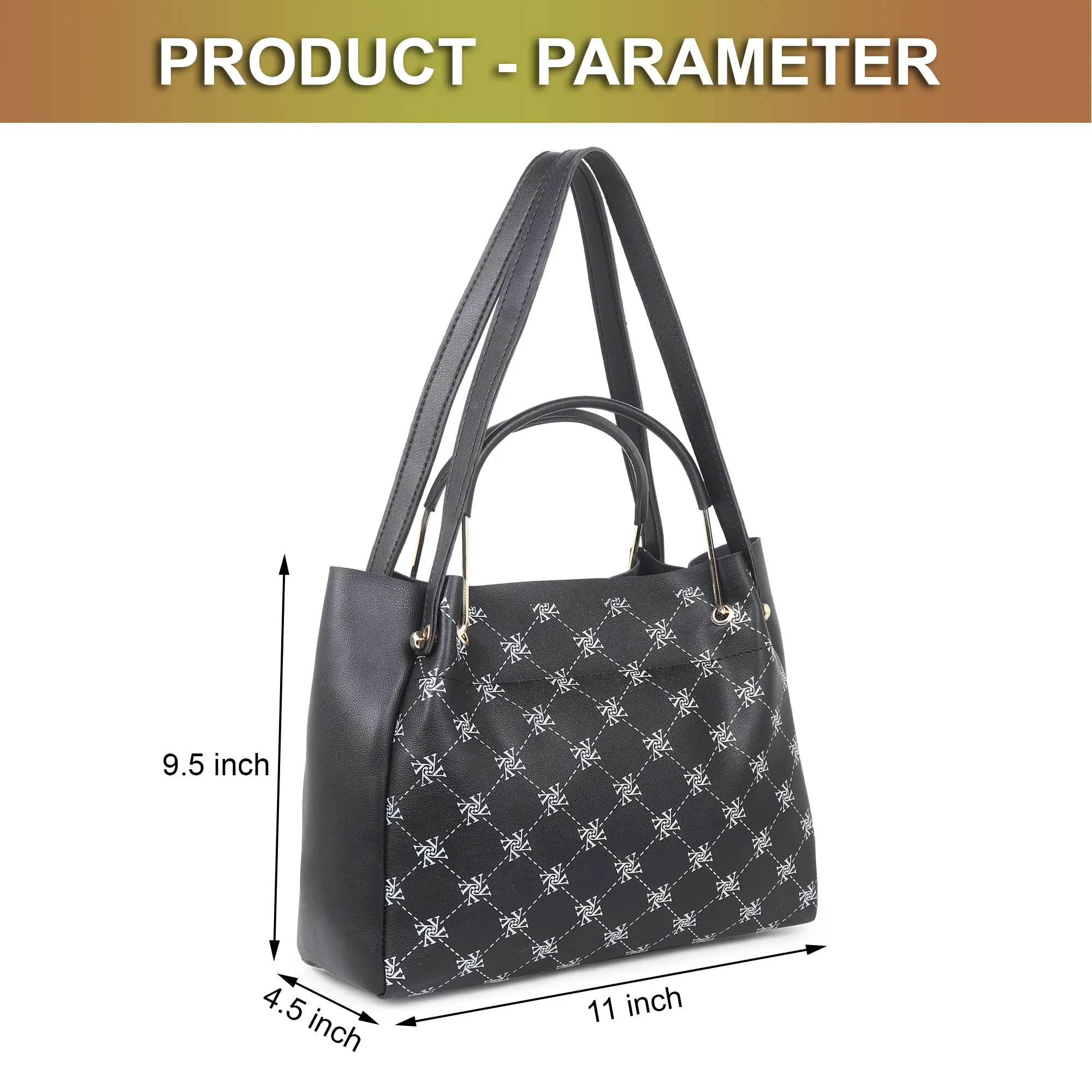 Women Black Printed Handbag (Pack of 2)