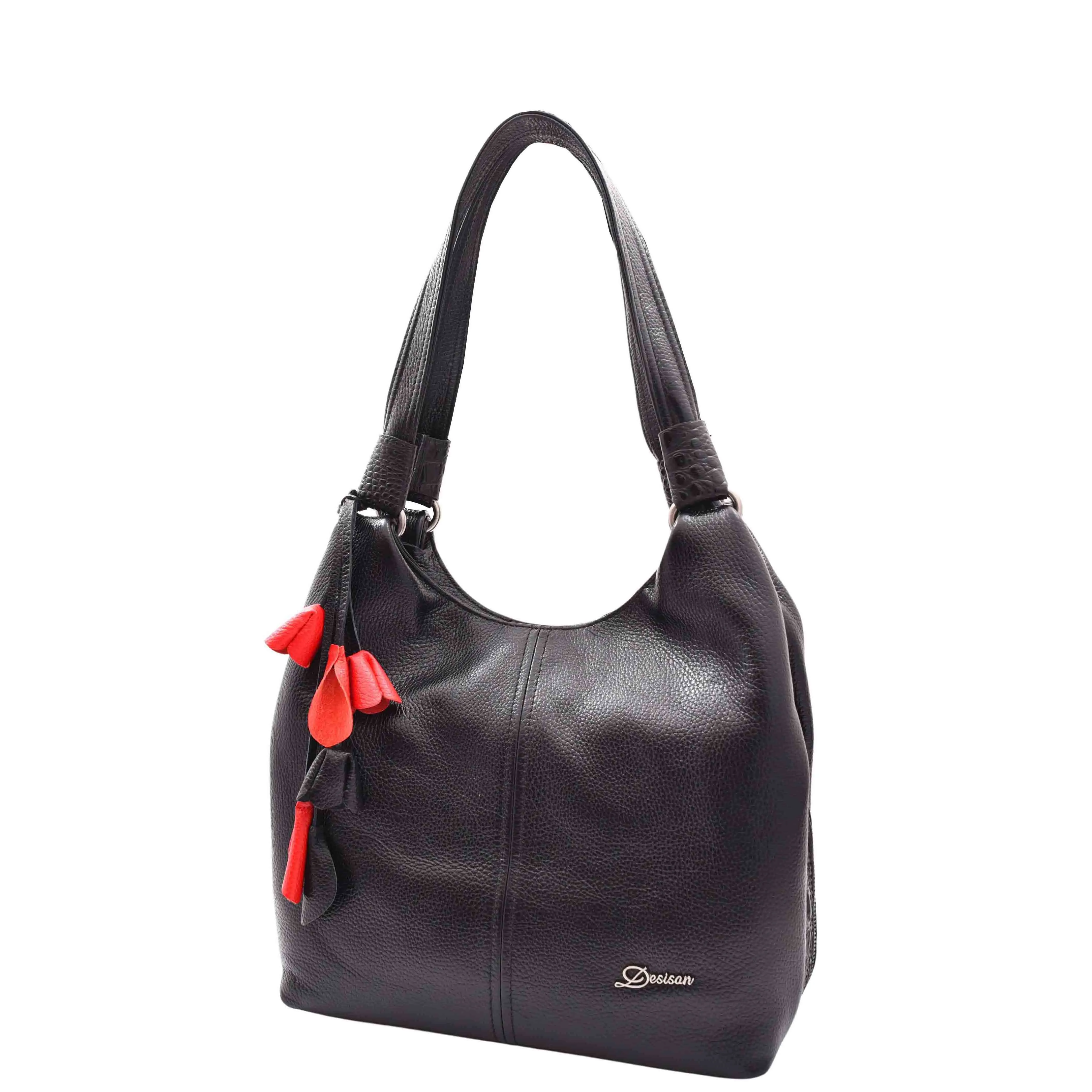 Womens Leather Shoulder Bag Large Hobo Casual Outgoing Multi Pockets Handbag A71 Black