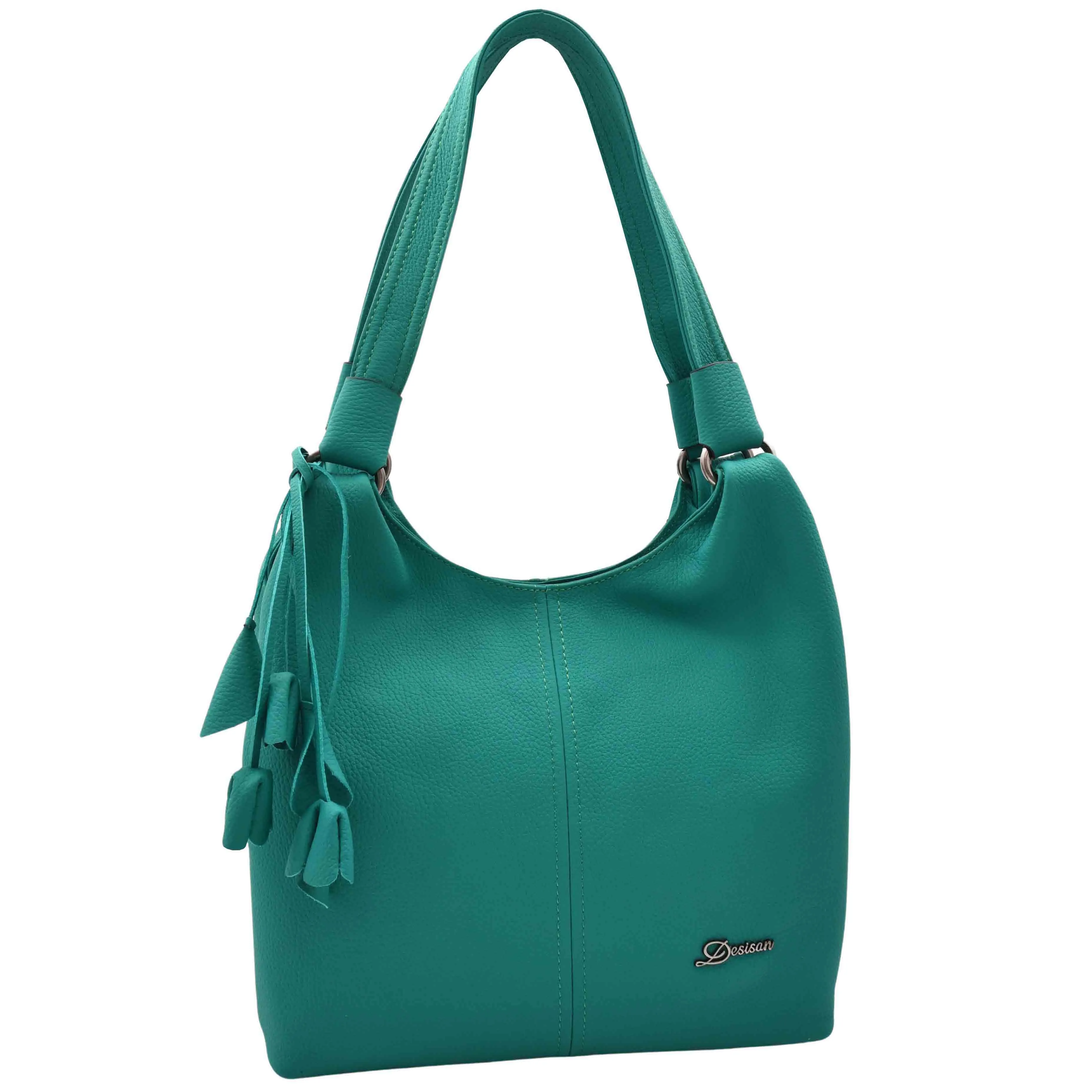 Womens Leather Shoulder Zip Opening Large Hobo Bag Kimberly Green