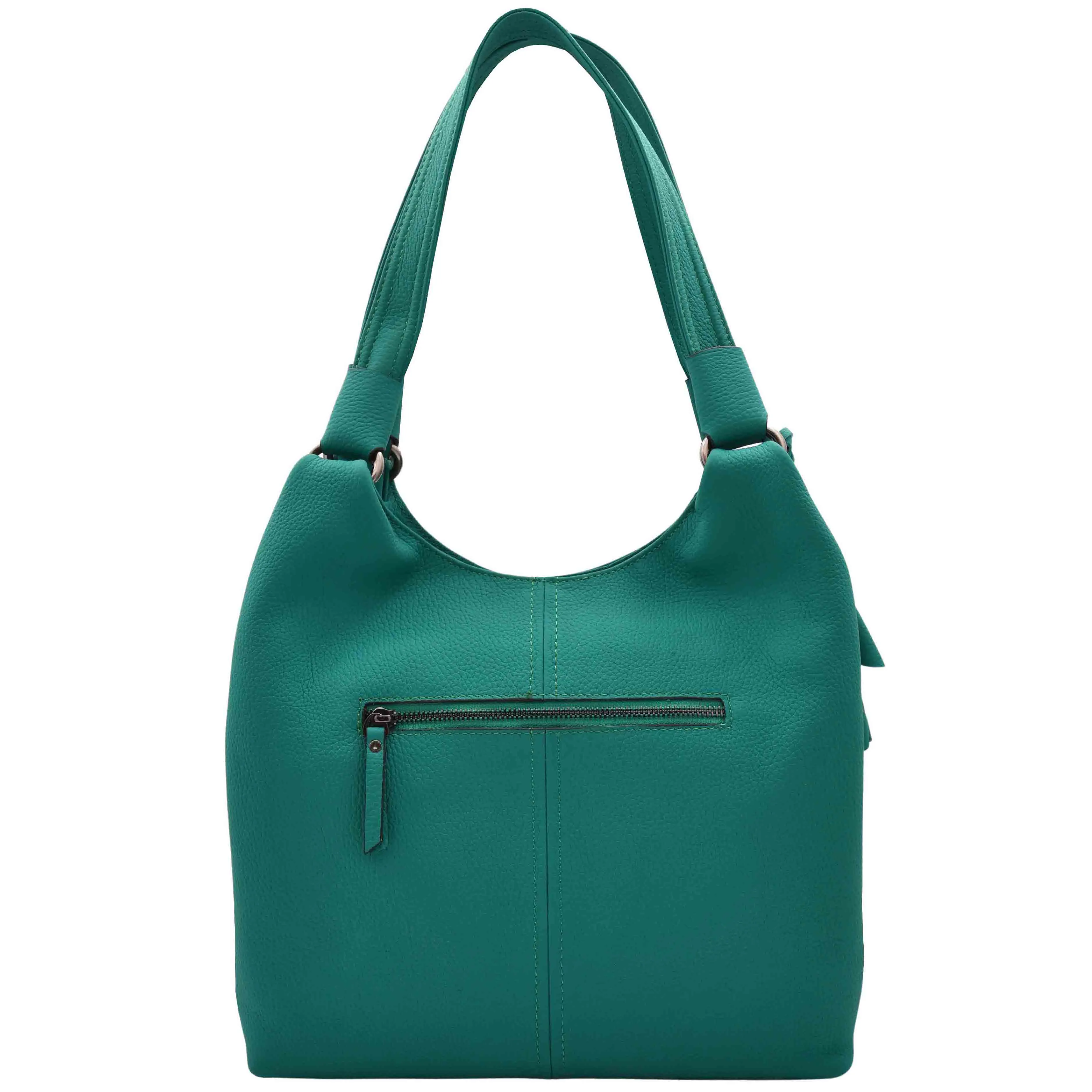 Womens Leather Shoulder Zip Opening Large Hobo Bag Kimberly Green