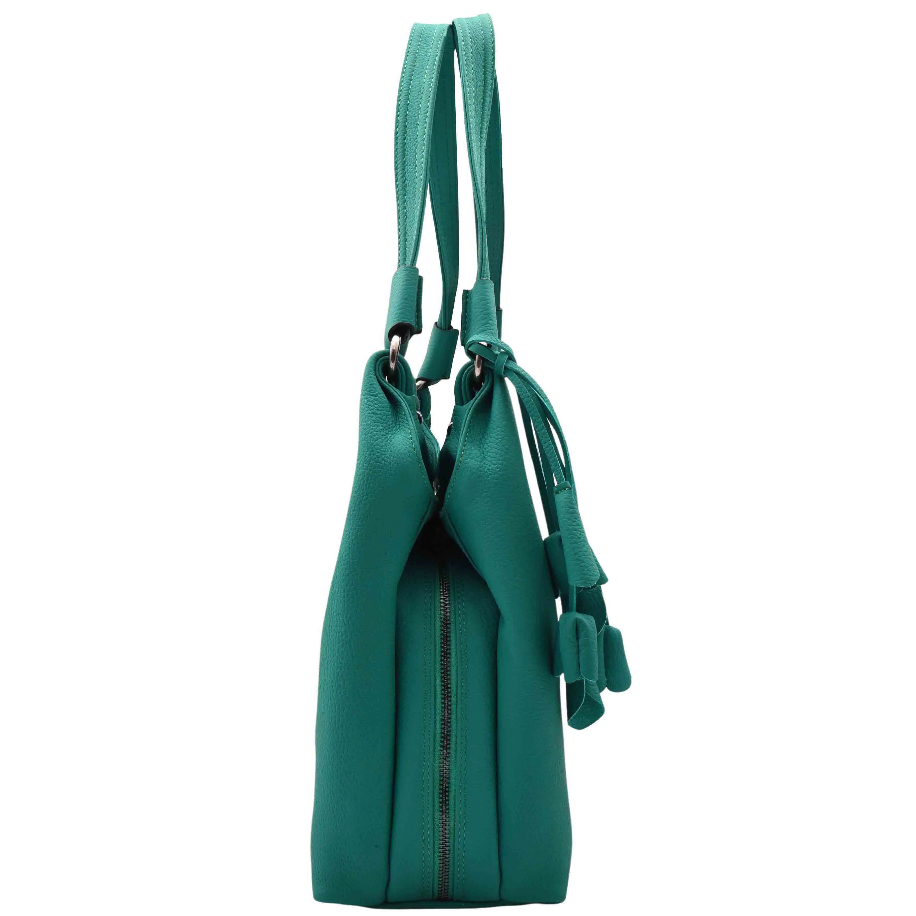 Womens Leather Shoulder Zip Opening Large Hobo Bag Kimberly Green