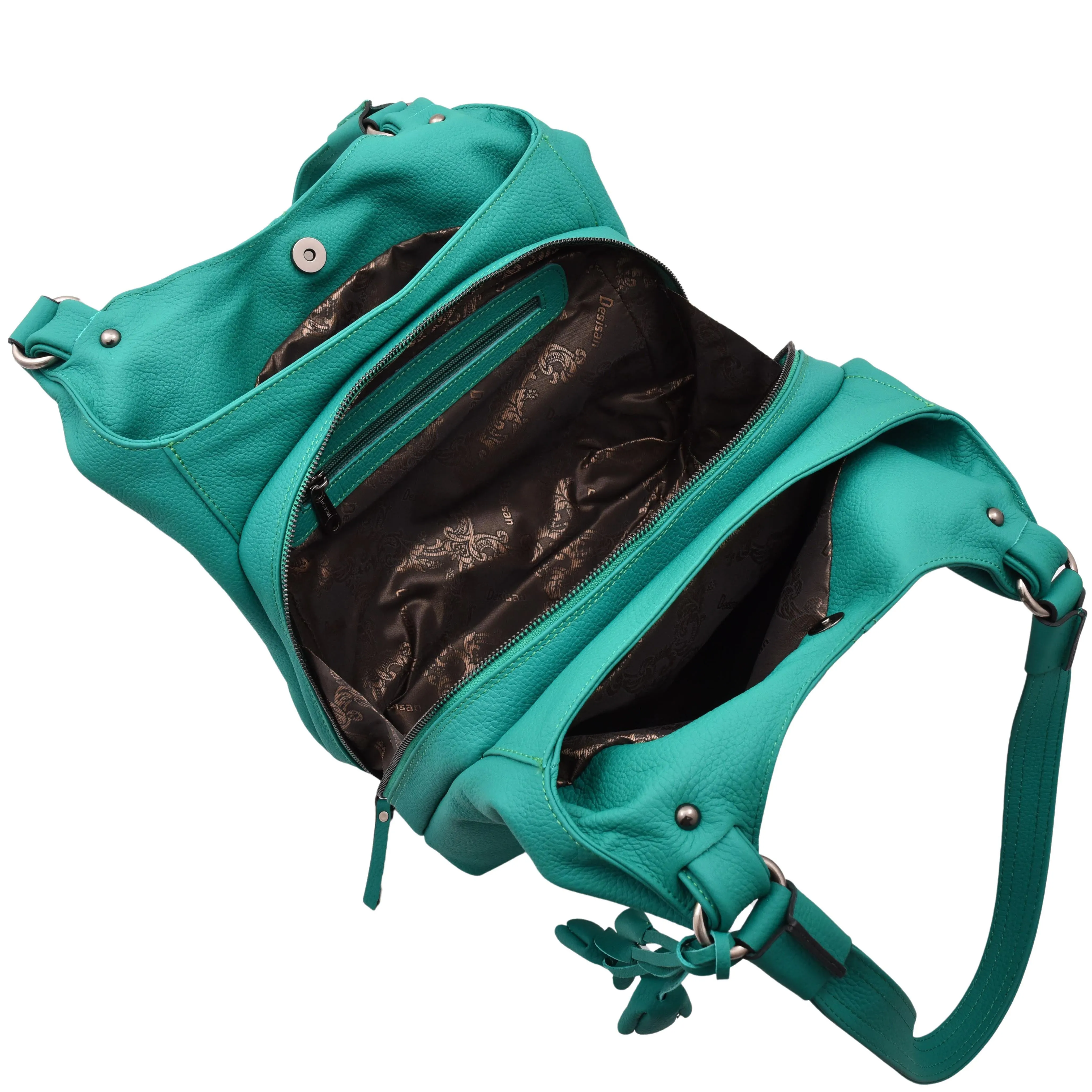 Womens Leather Shoulder Zip Opening Large Hobo Bag Kimberly Green